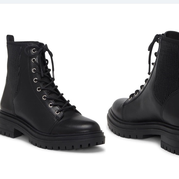 Vince Camuto Black Leather Combat Boots - Picture 1 of 4